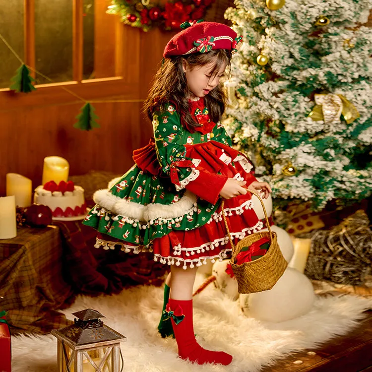 Vestido de Inverno para Meninas Estilo Princesa com Forro de Lã, Vestido Fofo para Festas Infantis, Roupas Fashion para Bebês
