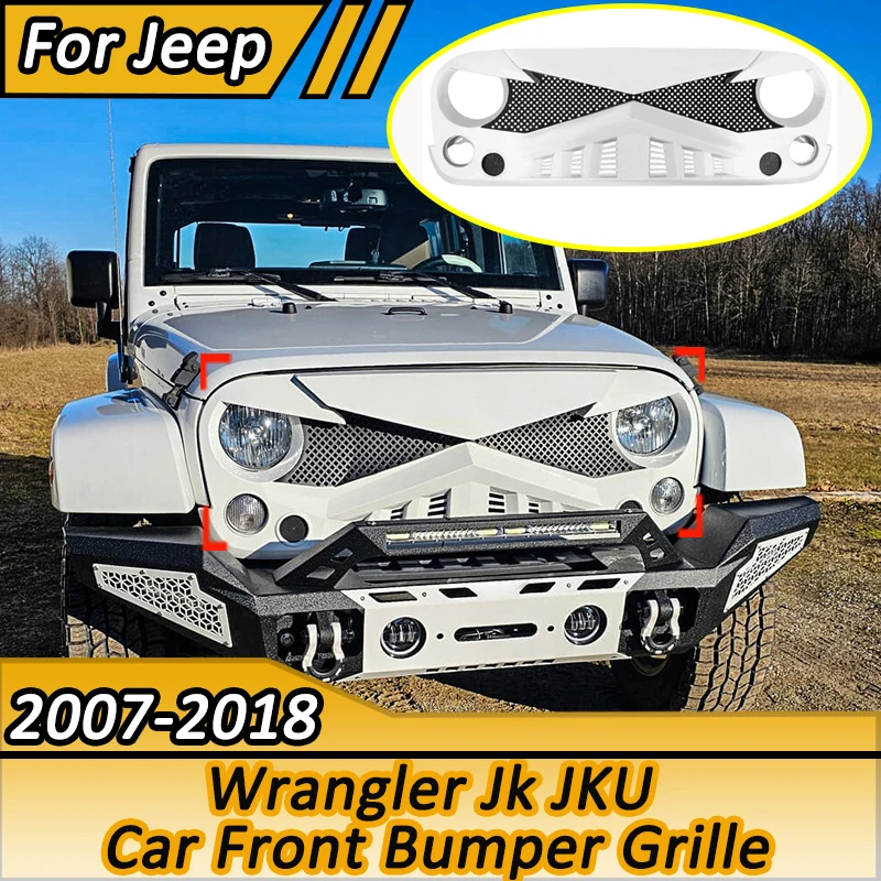 Front Bumper Grille Knight Style For Jeep Wrangler Jk JKU 2007-2018 Upper Grill Mesh Radiator Trim Hood Grilles Auto Accessories