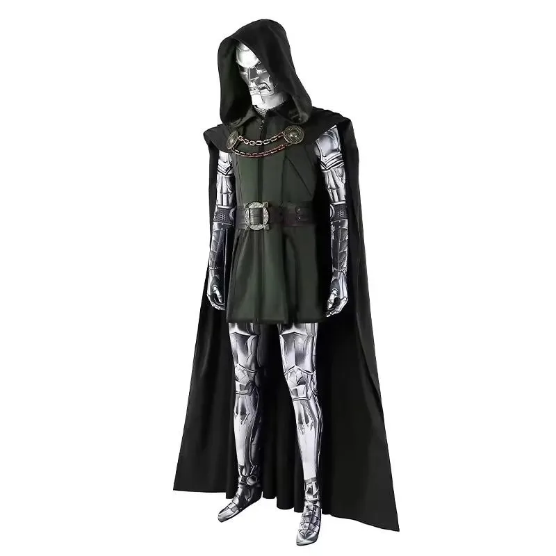 Disfraz de Doctor Doom, mono, capa, máscara, uniforme de juego de rol de Anime, traje de fiesta de Halloween mj:3