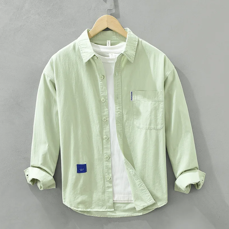 

Retro Japanese Sle Men's Long Sve Cotton irt Loose Fit Casual Workwear Trendy Design Autumn New Arrival Pure Cotton