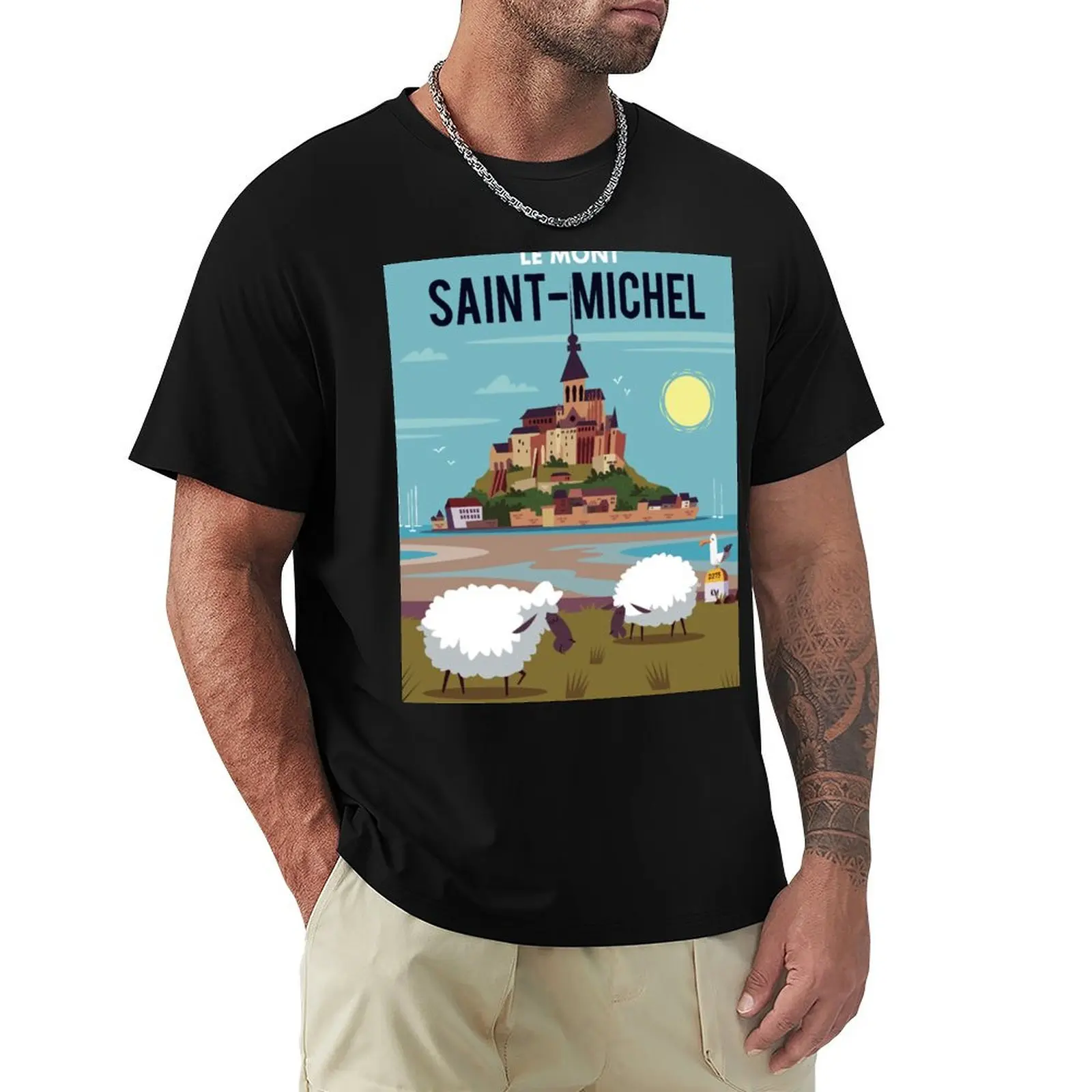 Le Mont Saint Michel poster T-Shirt Work Outdoor Short Sleeve Tee