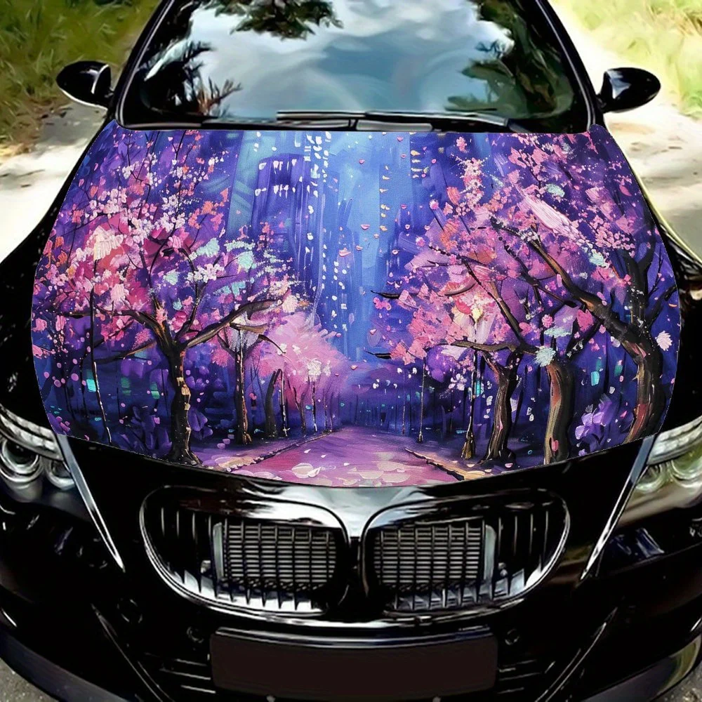 

Shining purple cherry blossom tree pattern car vinyl wraps car hood film self-adhesive sticker waterproof and scratch resistant,