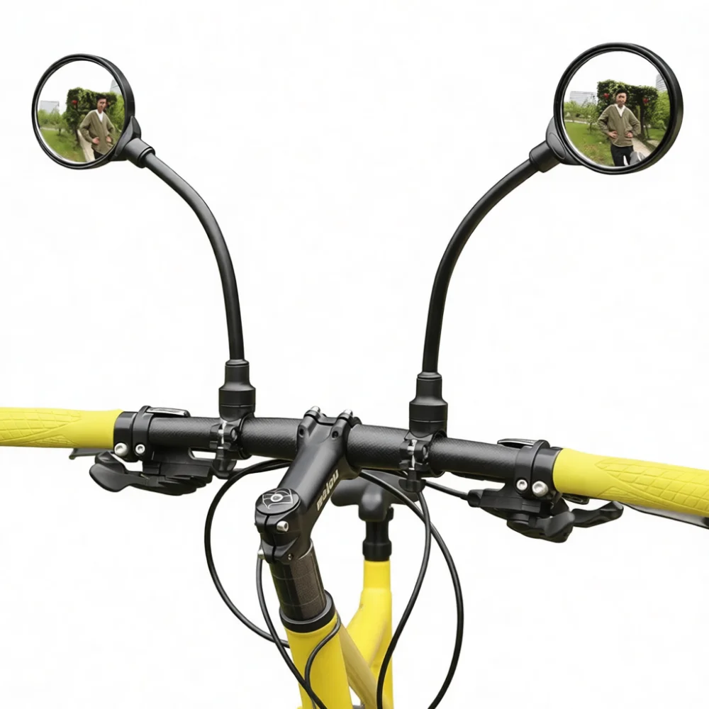 フレキシブルホース自転車バックミラー、調整可能折りたたみ式広角反射レンズ、マウンテンバイク通勤用