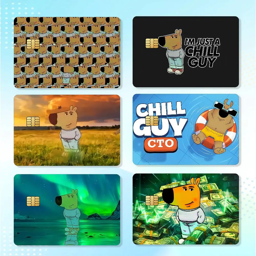 Cute Chill Guy Credit Skin Cover Card Stickers 4PCS Film Bus Pass Front Decoration Bank Debit Waterproof