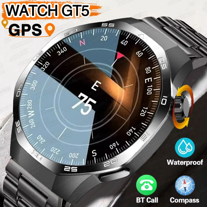 

2025 New WATCH GT5 Military GPS Smart Watch Men AMOLED Compass Sport Fitness Health test NFC Voice BT call waterproof Smartwatch