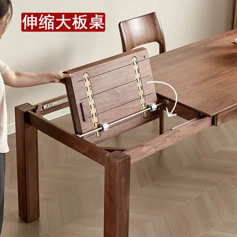 Retractable solid wood small apartment multi-functional rectangular pull-out folding dining table and chairs