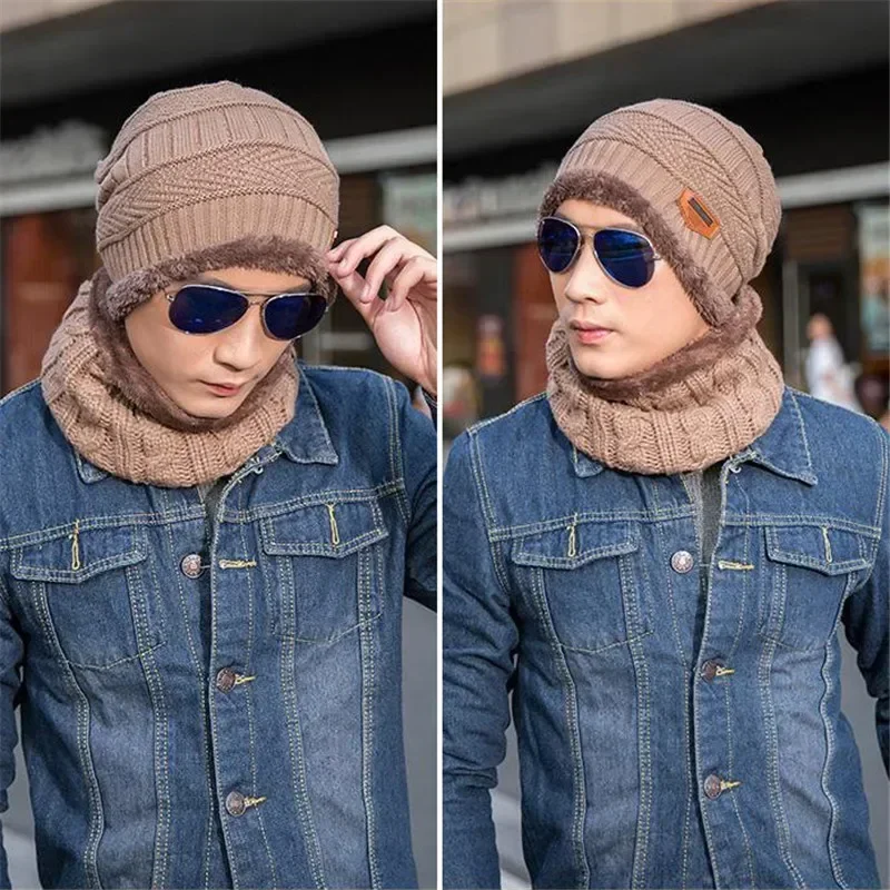 

Man Fashion Winter Beanie Hat Scarf Casual Knitted Balaclava Beanies Caps Mufflers Scarves Keep Warm Neck Warmer C004