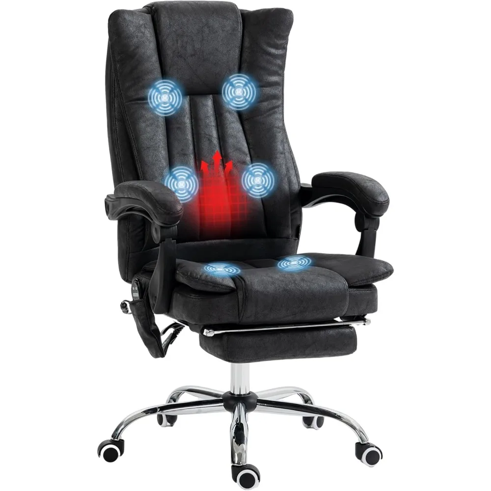 

6 Point Vibration Massage Office Chair, High Back Computer Chair with Heat, Adjustable Height, Reclining Backrest and Retractab