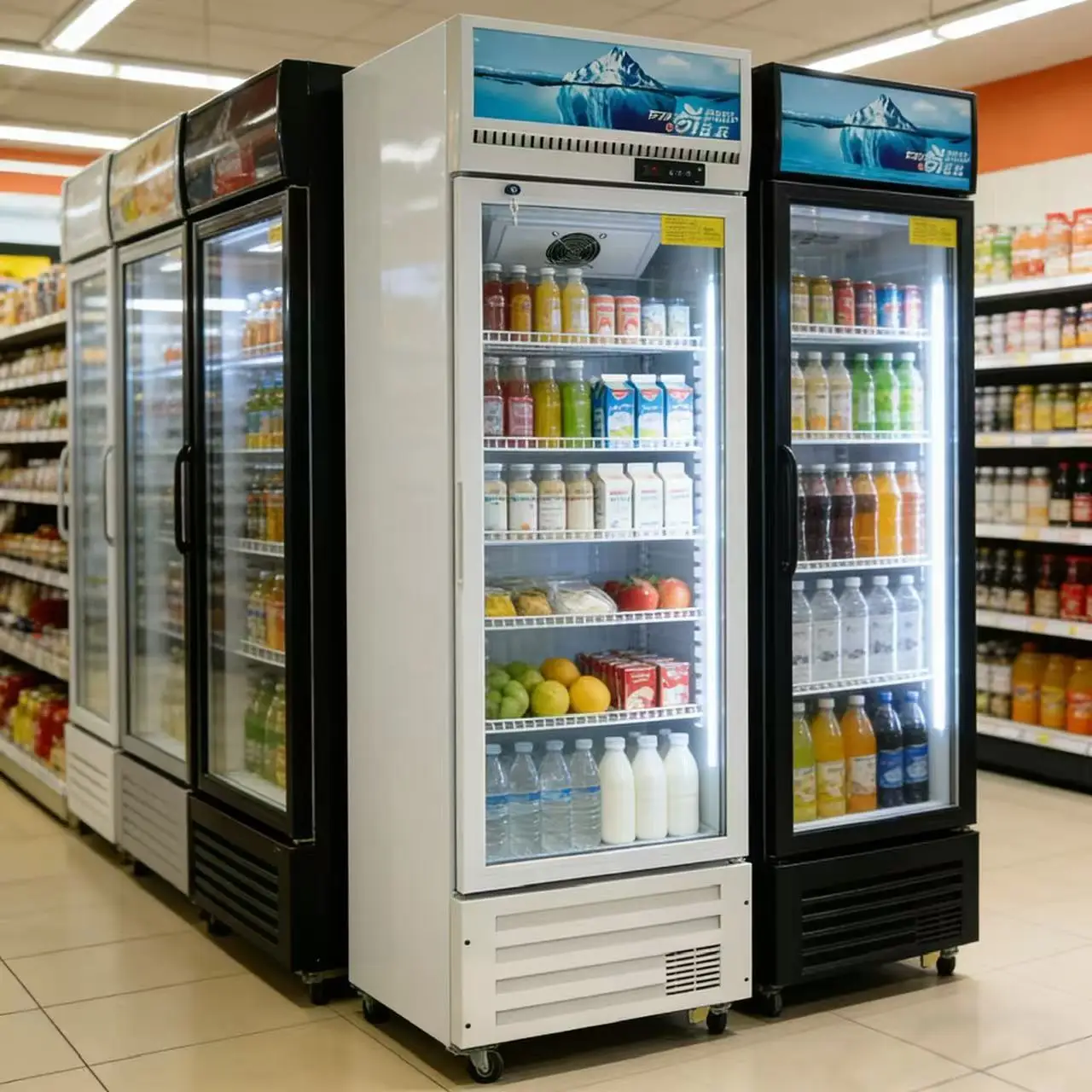 Vitrina Refrigerada, Refrigerador Vertical para Bebidas, Congelador Comercial para Exhibición de Bebidas, Vitrina para Exhibición de Jugos de Frutas