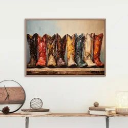 Retro Preppy Cowgirl Boots Posters Cowboy Riding Horse Prints Canvas Printing Western Wall Art Picture Living Room Home Decor