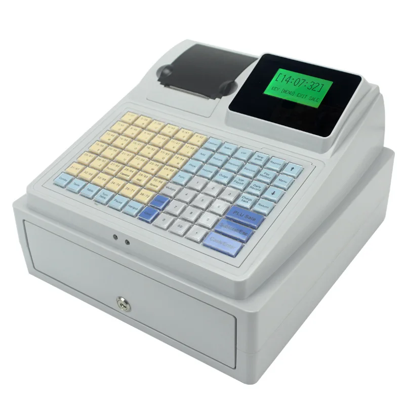 

cashier printing receipt, purple light banknote inspection English version, dual-screen display with its own printer