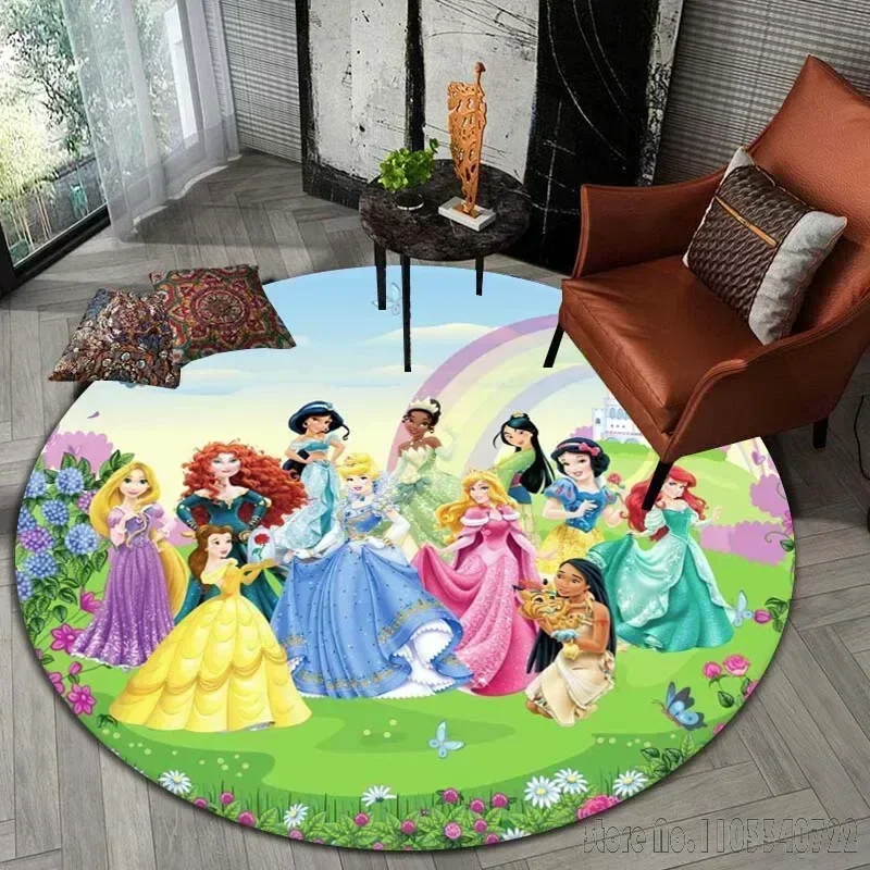 

Disney Princess Combination Child Rug Round Carpet 80cm Chair Non-slip Floor Mat Crawling Game for Kids Living Room Decor