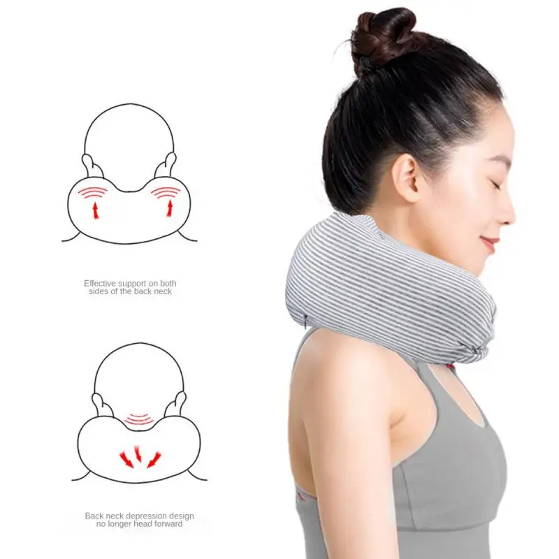 1pc Cotton Foam Particle Pillow Lightweight Multifunctional Travel Aircraft Neck Pillow Knitted Cotton Granular U-shaped Pillow