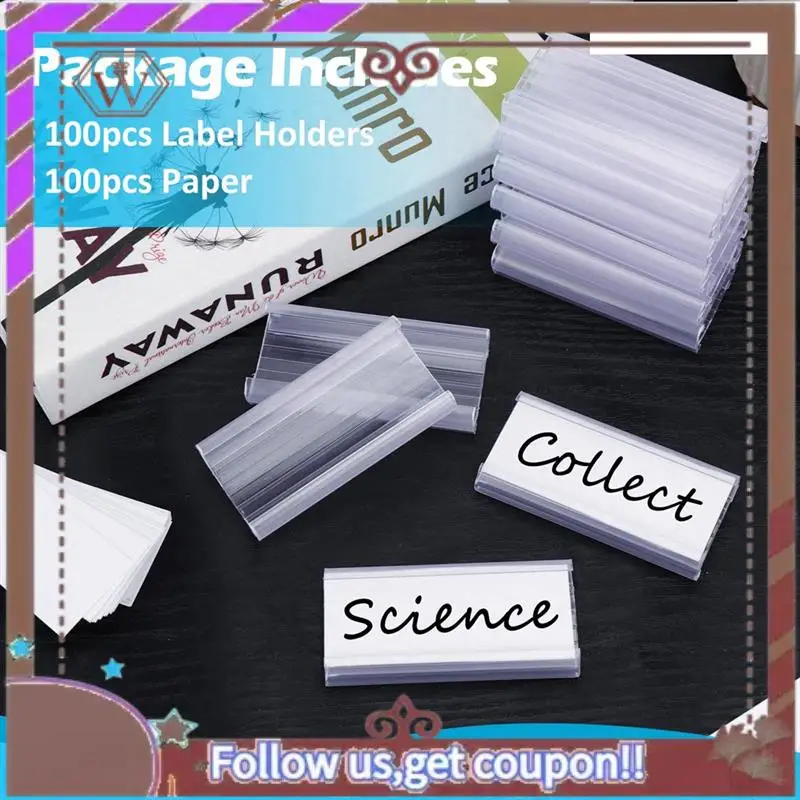 

ABBG-100 Pcs Wire Shelf Label Holders With 100 Paper Inserts,Wire Label Holder Plastic Shelf Tags Compatble 1-1/4Inch Shelves