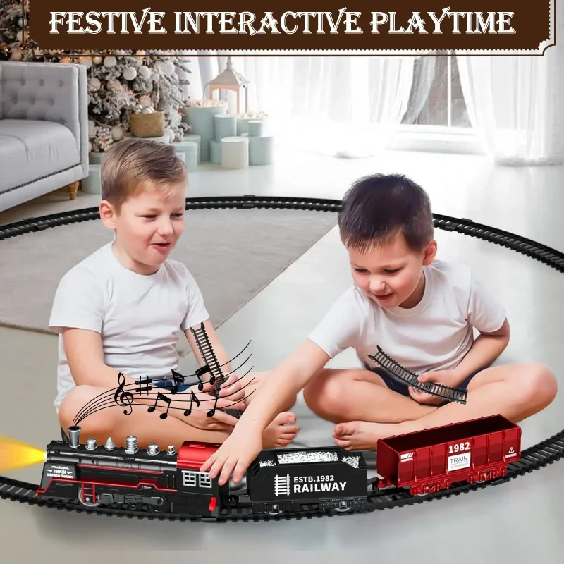Tren de juguete para niños con luces y sonido, juego de vía de tren para debajo del árbol de Navidad, modelo de tren para niños pequeños, regalos de navidad