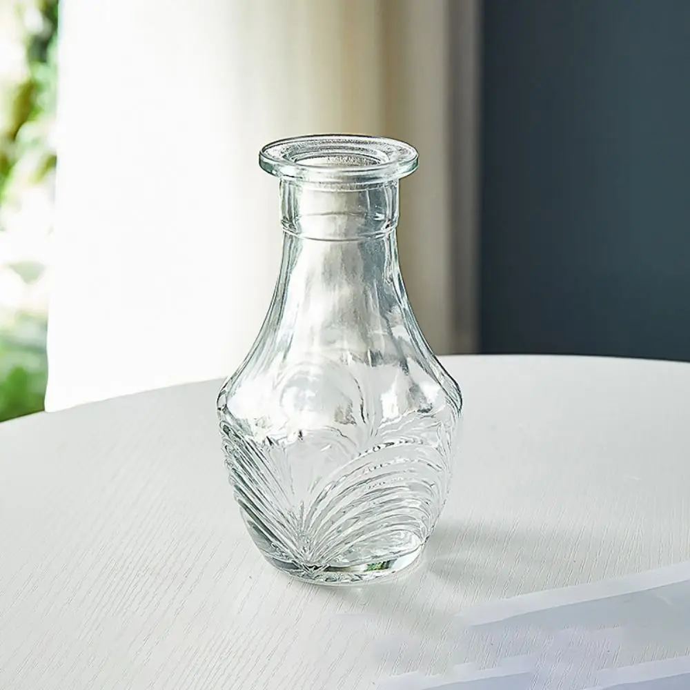 

Simple Vintage Embossed Vase Glass Creaft Embossed Printing Transparent Hydroponics Vase DIY Mini Glass Vase Wedding Party
