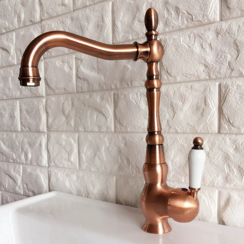 

Поворотный водопроводный кран античная красная медь одна ручка одно отверстие смеситель для раковины и ванной смеситель для раковины кран anf422