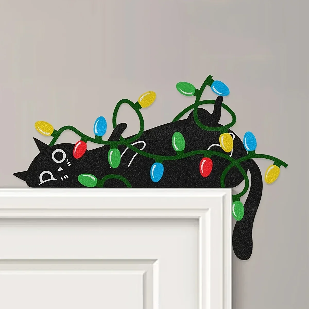 CIFBUY Iron Wall Art Christmas Naughty Black Cat String Lights Silhouette Sculpture Rust Proof Waterproof Indoor Outdoor Decor