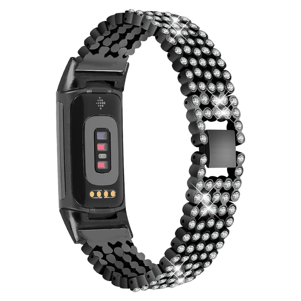 Modisches Uhrenarmband für Fitbit Charge 5 6 Smartwatch für Charge 3 4 Armbandband Zinklegierung Diamantarmband Metallersatz