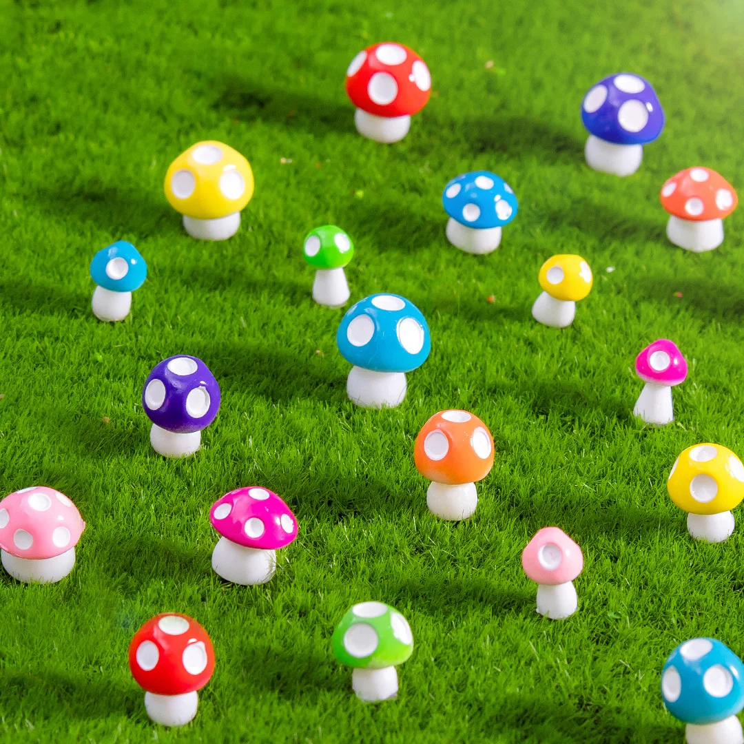 50Pcs Resin Mini Mushroom Figurines Gnome Tiny Mushrooms Miniature For Micro Landscape DIY Fairy Garden Terrarium crafts Decor