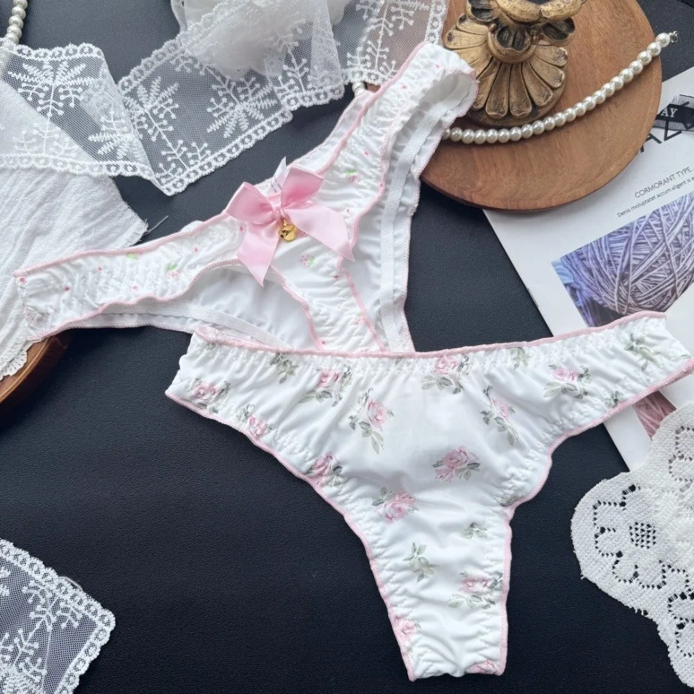 Japanischer Stil, süße Schleife, Damen-Slips, Blumenmuster, niedrige Taille, Mädchen-Slips, Unterwäsche aus Eisseide mit Rüschen, bedruckt, für Damen – Detail 11