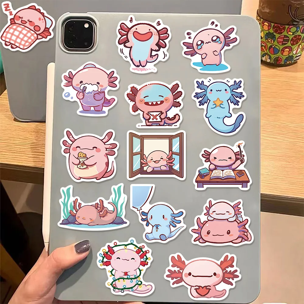 50 قطعة من ملصقات جرافيتي Axolotl الممتعة على شكل حيوانات كرتونية يمكنك صنعها بنفسك ملصقات لعبة تزيين يدوية للكتاب اللوحي العصرية