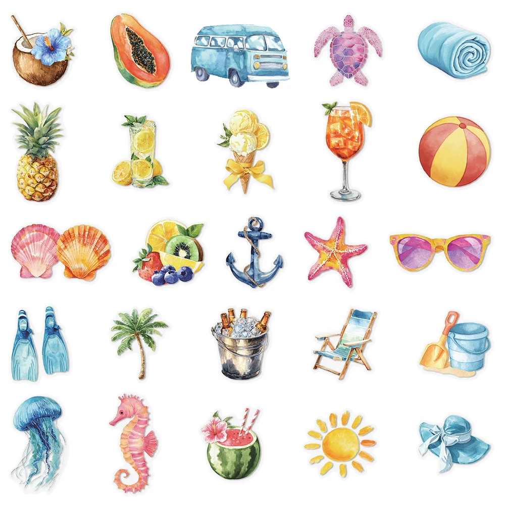 10/30/50 قطعة شفافة لطيف الصيف شاطئ الحياة ملصقات الإبداعية الكرتون الشارات DIY بها بنفسك دفتر الهاتف المحمول الجمالية الحيوانات الأليفة ملصق #5