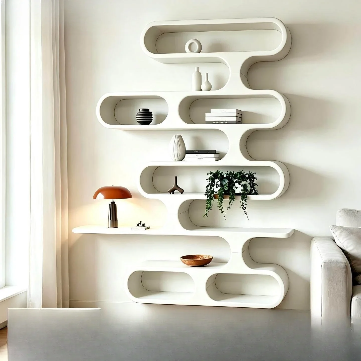 Modern simple baking paint bookshelf wall-mounted shelf living room storage floor type