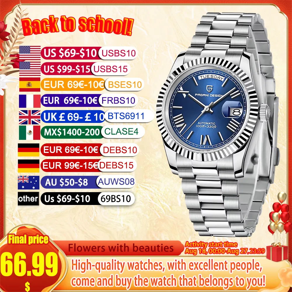 

Pagani design2025 latest DD36 dark blue mechanical men's watch 36mm double calendar watch men's luxury Sapphire waterproof watch