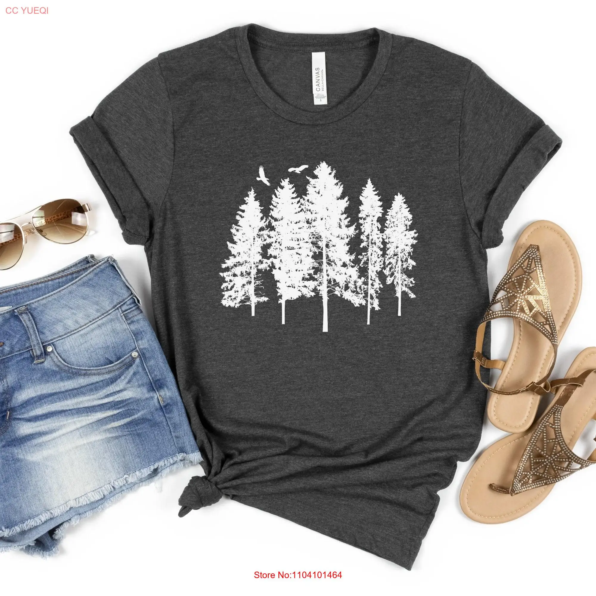 Pine Tree T Shirt WanderlusT Hiking Adventure Outdoors Mountains Camping long or short sleeves