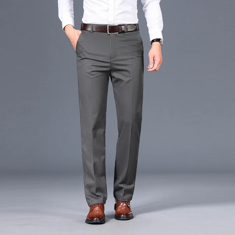 High Quality  Mens Business Casual Pants Solid Thin Slim Fit Elastic Waist Slacks Male Vintage Streetwear Trousers
