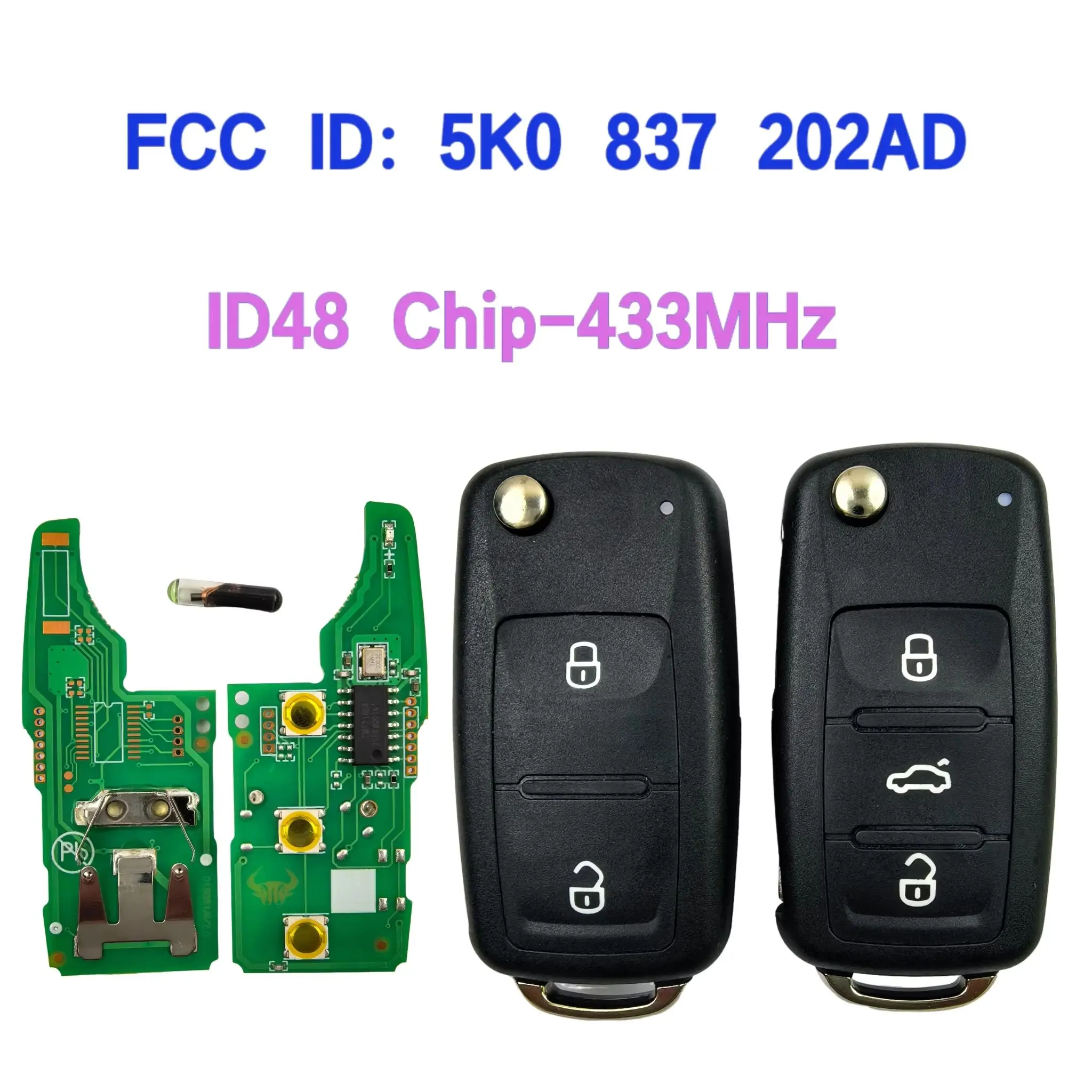 Jingxin 5K0837202AD ID48 Chip 434,4MHz 2/3-Tasten Klappbarer Autoschlüssel/PCB für Volkswagen Multivan T5 Sharan Caravelle 2009-2015 – Detail 1