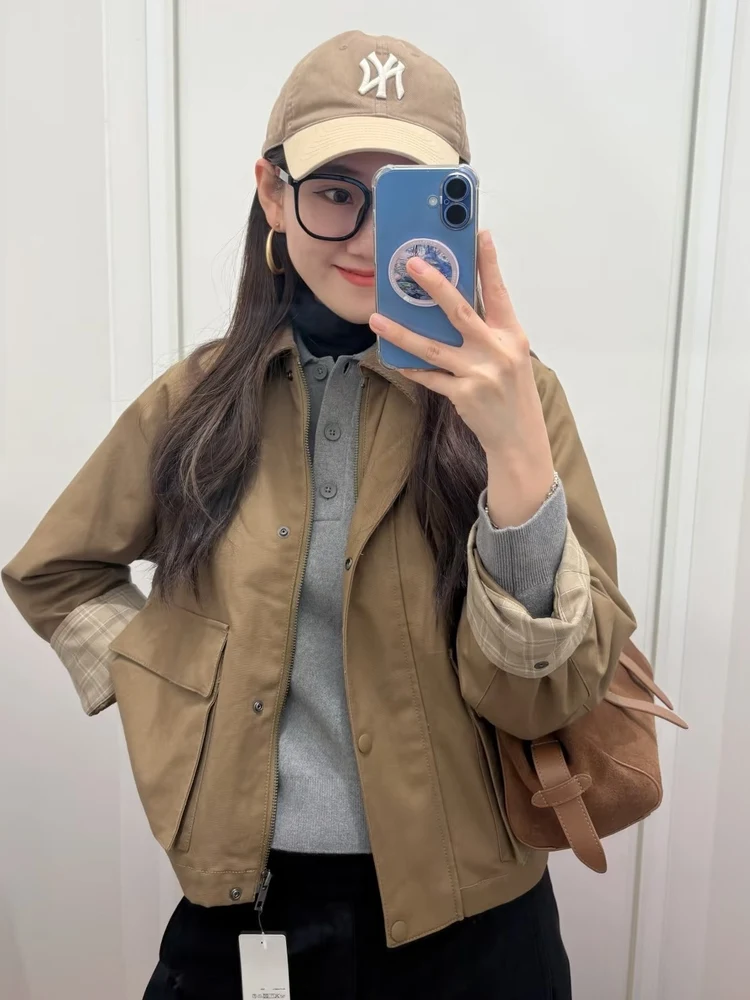 

Повседневная весенняя женская куртка-жакет с отложным воротником, двойными карманами, рабочая одежда, верхняя одежда URHMBMK, свободный крой, длинный рукав, короткое пальто