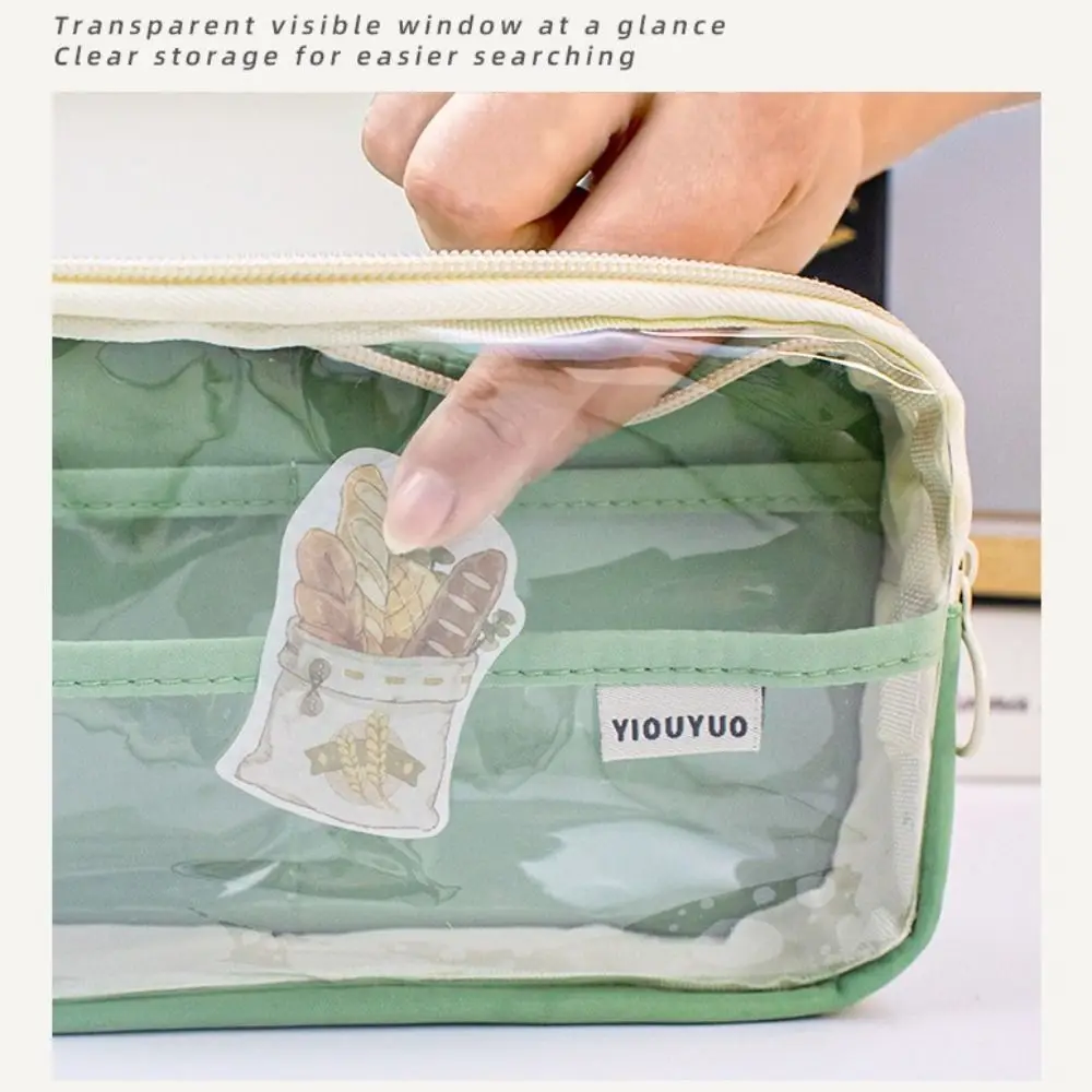 Creative 5 Grid Transparent Pencil Case DIY Large Capacity Transparent Pen Bag Macaron Zipper Stationery Box Friend