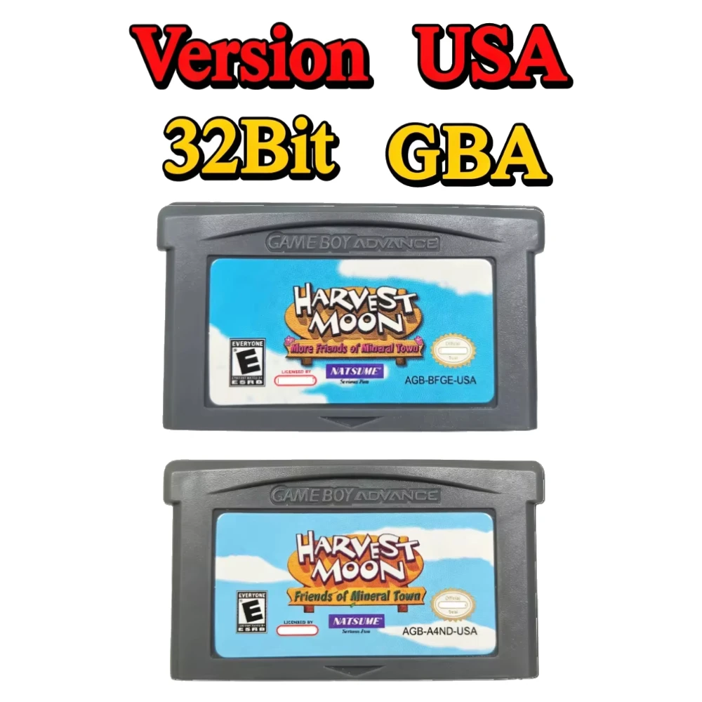 Harvest Moon GBA Game Cartridge Friends of Mineral Town More Friends Retro Farming Simulation RPG 32Bit Video Game Card