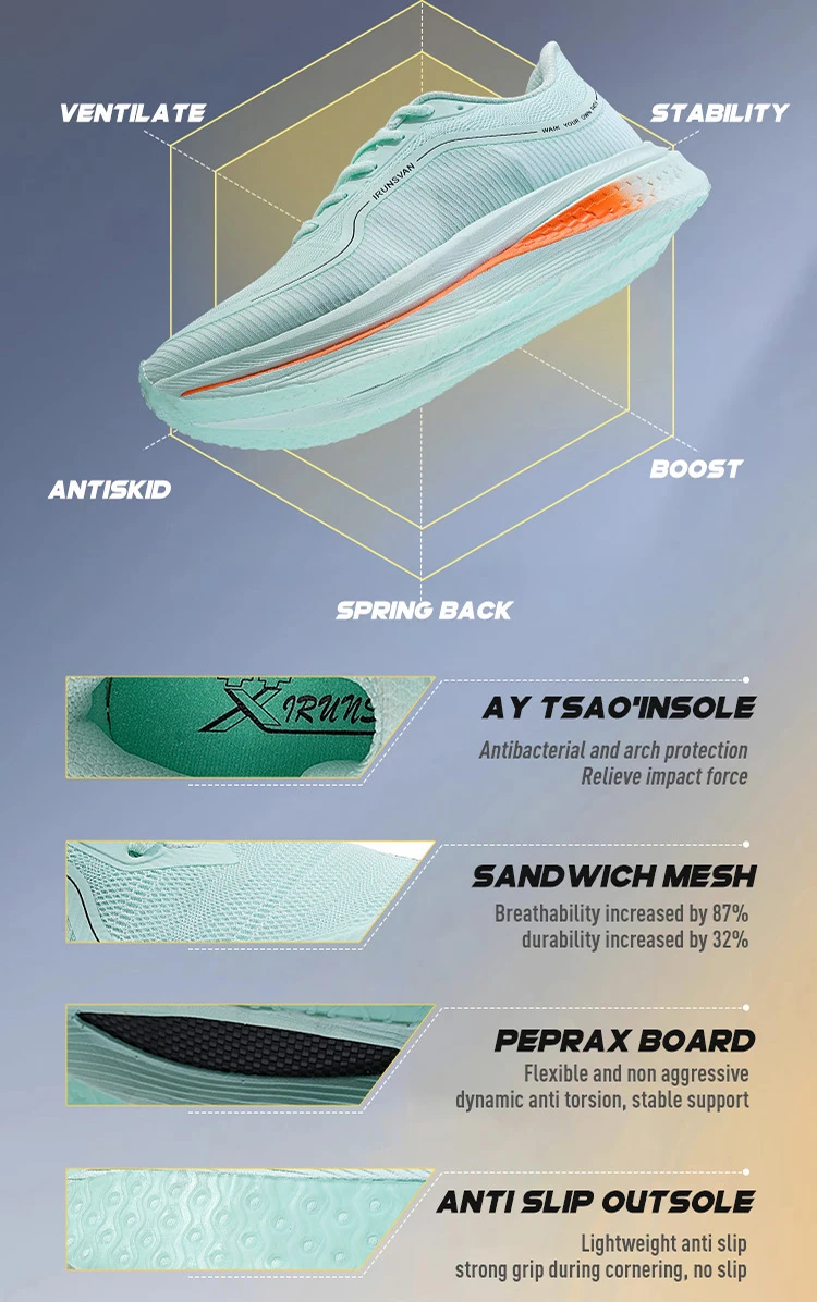 IRUNSVAN Sportschuhe mit Nylon-Carbonplatte, hervorragender Atmungsaktivität, Dämpfung und Rückfederung, Marathon-Trainingsschuhe, Unisex, 121 – Detail 3