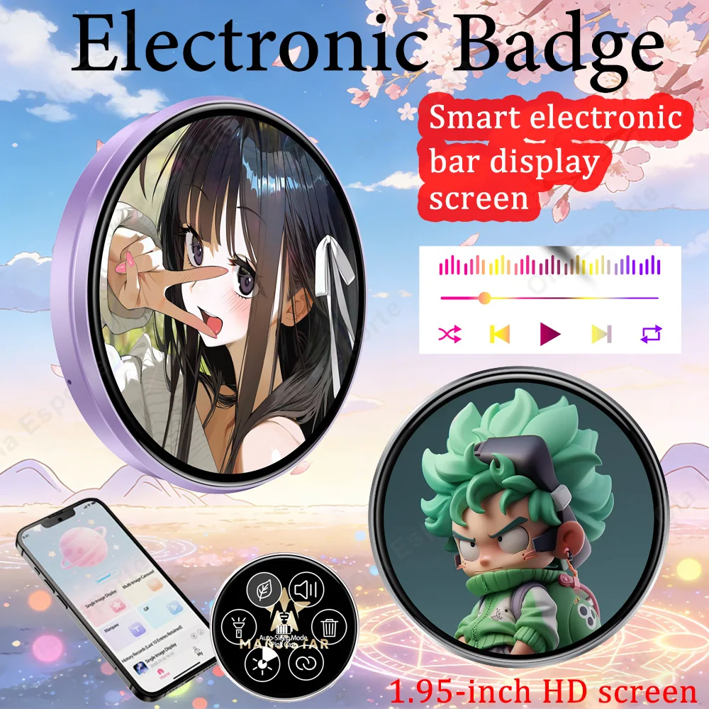 

Электронный дисплей-бейдж Bluetooth Smart Cyber Badge с HD-сенсорным экраном 1,95 дюйма для отображения изображений, GIF-файлов, текста и коротких видео. Новинка.
