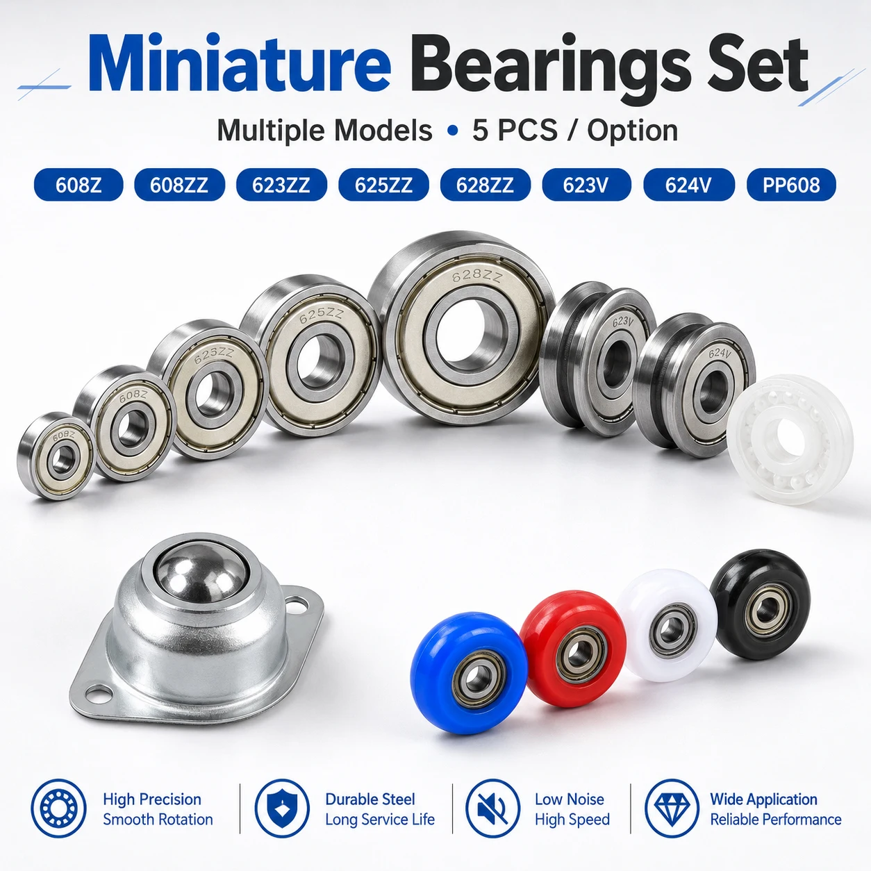 1-5Pcs 608ZZ 623ZZ Mini Deep Groove Ball Bearings, 608Z 8x22x7mm 3x10x4mm Shielded Bearings for Skateboard Longboard