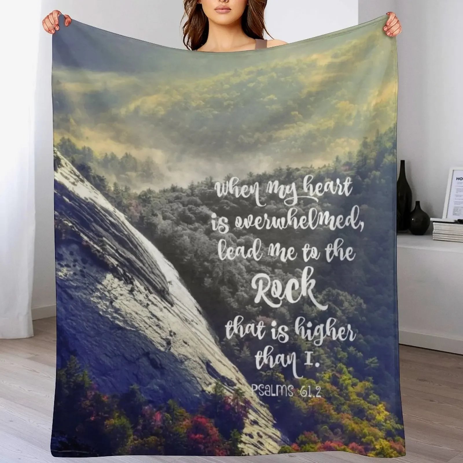 

When my Heart is Overwhelmed Bible Verse Throw Blanket Color Fast Cozy Throw Blanket