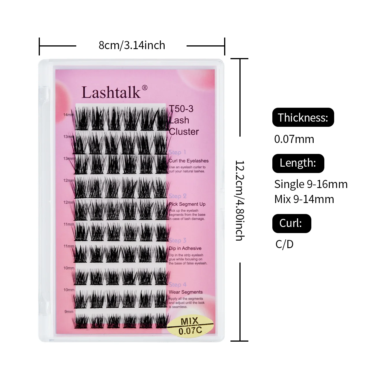 LashantiDIY Extension de Cils Grappe T50-3 10 Lignes 9-16mm De stationnaire araku Queue d'Aronde Cils Segmentés Volume Briquet Naturel Bund