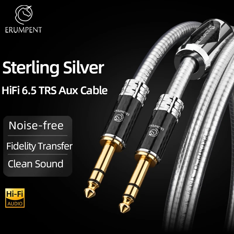 ERUMPENT HiFi 1/4 Inch Audio Cable Sterling Silver 6.5mm TRS Aux Cable Hi end Male to Male Stereo Guitar Cable for Amplifier