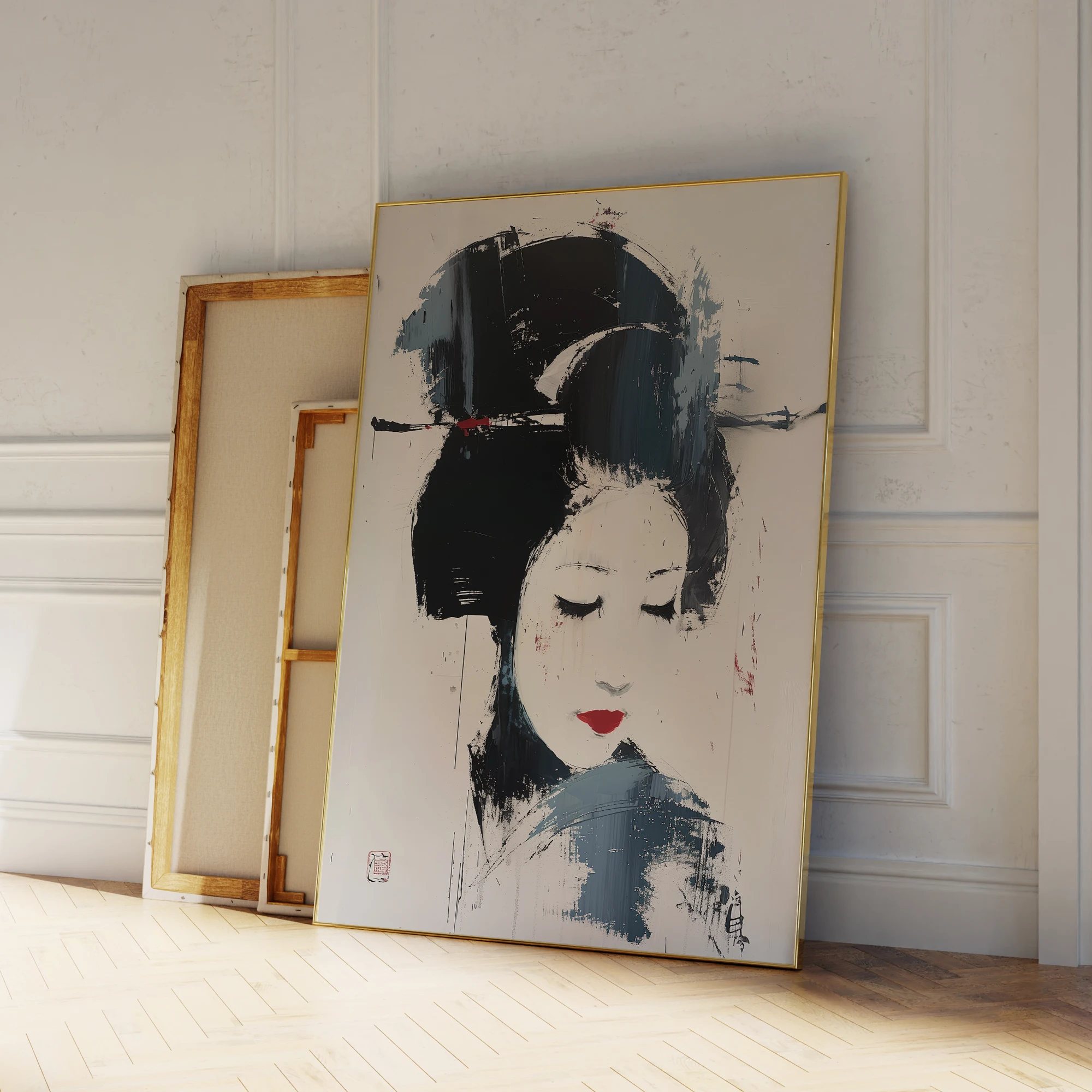 Modern Abstract Geisha Japan Art Painting Colours Print Canvas Poster Picture For Living Room Bedroom Wall Art Home Decor