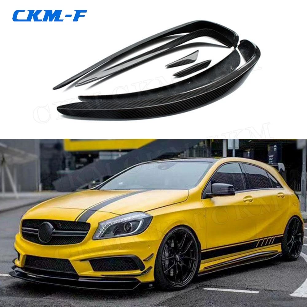 

Carbon Fiber Front Bumper Foglamp Trims Covers Side Fin Canards For Mercedes Benz A Class W176 AMG line Sport 2013-2015