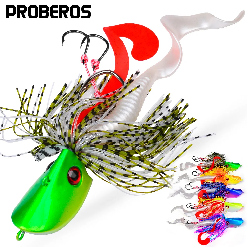 Proberos Wobbler Blackfish Bass Baits Джиговая голова Bait Коллекция приманок с юбкой для плавания с лезвиями Рыболовная приманка для морской рыбалки