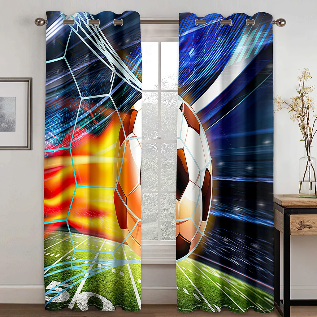 2 Pcs Soccer Pattern Curtains Colorful Graffiti Print Living Room Bedroom Study Sun Shade Curtains Sports Style Home Decoration