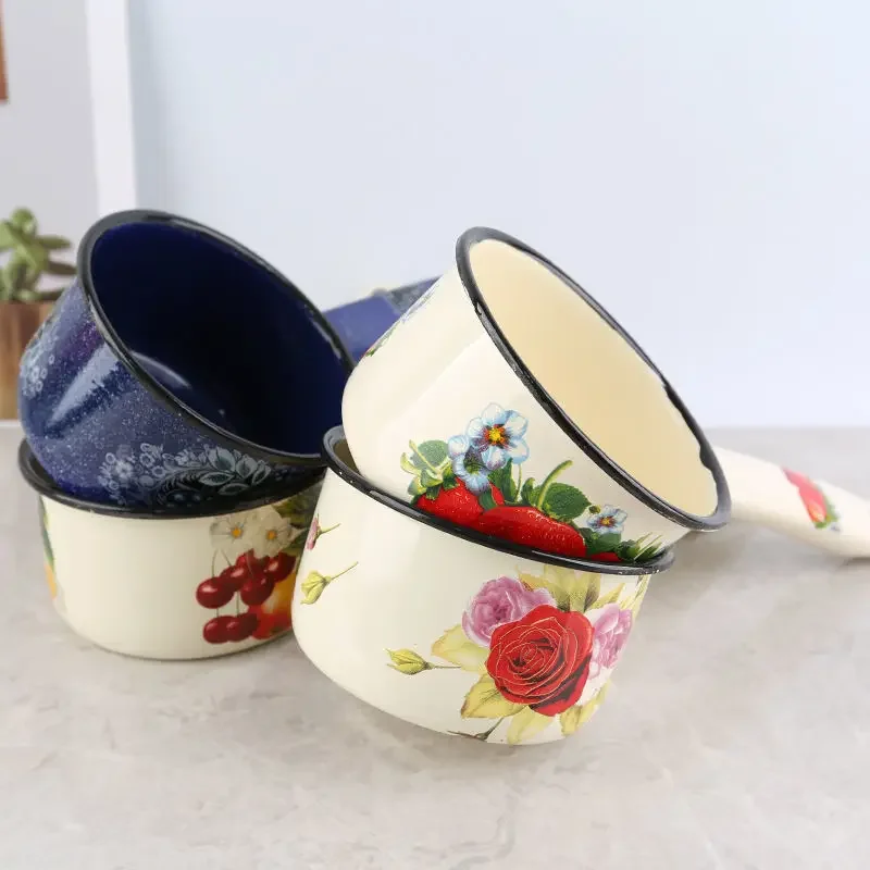 

Enameled Long Handle LadleSmall Saucepan Kitchenware Tools Heatable Enamel Water Scoop