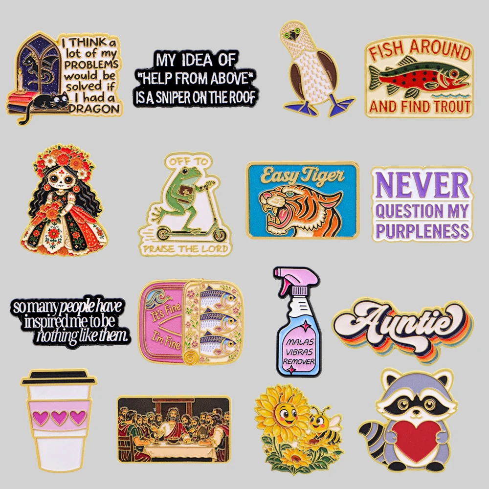 Funny Quote Lapel Pins For Backpacks Cute Animals Metal Enamel Pin Brooches Badges Cartoon Fashion Jewelry Accessories Gifts