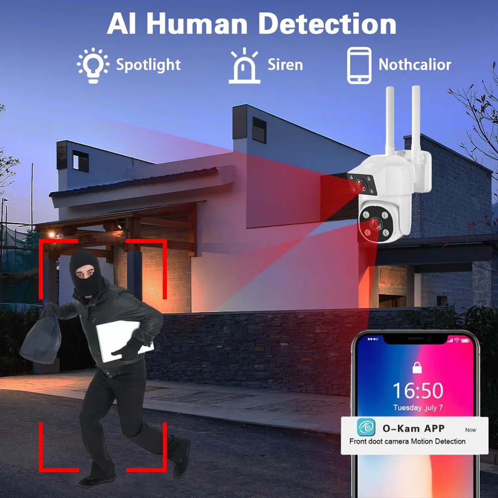 4K 8MP Dual Screen Dual Lens WIFI Camer4K PTZ Camera Outdoor IP66 Waterproof Auto Tracking Security Camera Surveillance Network