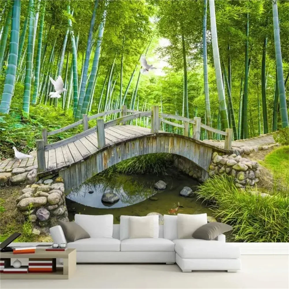 custom Photo Bamboo forest spring Wallpaper TV Background Modern Art Mural for Living Room Large Painting Home Decor 3D Stickers