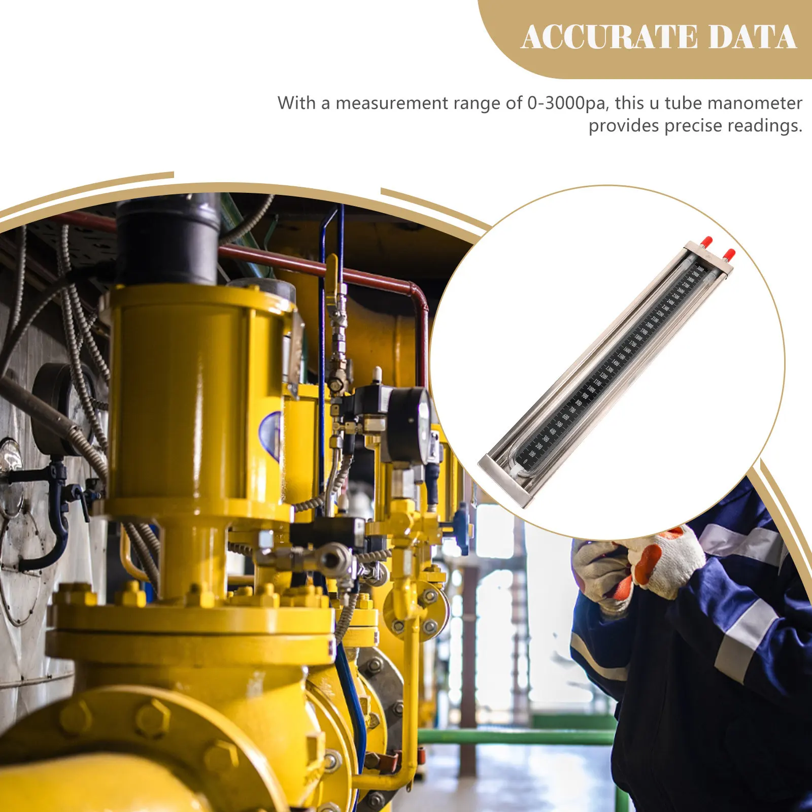 Pressure Gauge U Tube Manometer Water Column Pressure Meter 0-3000Pa High Accuracy Rust Resistant Vacuum Tube Tester for Lab